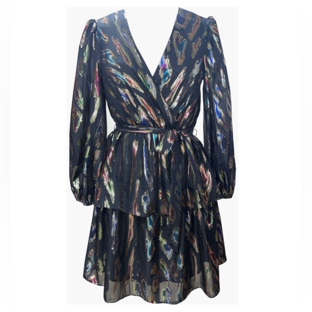 NWT Julia Jordan Metallic Long Sleeve Faux Wrap Minidress